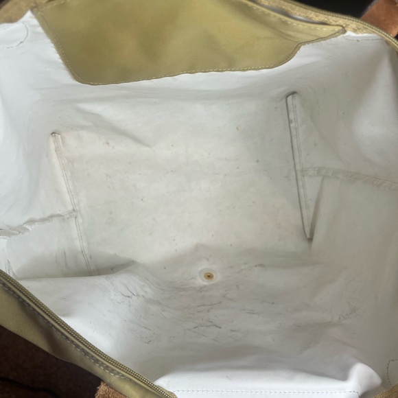 Longchamp Le Pliage Large Tote Khaki Brown Leather Nylon Bag - Picture 5 of 8